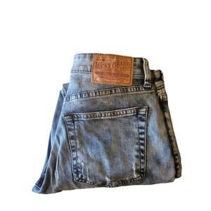 lucky brand distressed floral pattern straight leg jean size 0/25 women‎